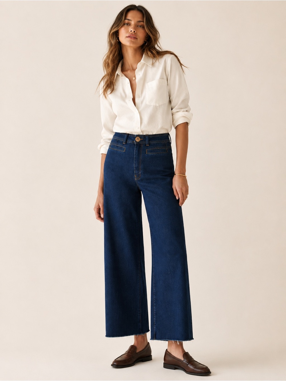 Maeve | Collette High Rise Wide Leg Indigo Blue Jeans Cropped Raw Hem Size 28 - Picture 2 of 10